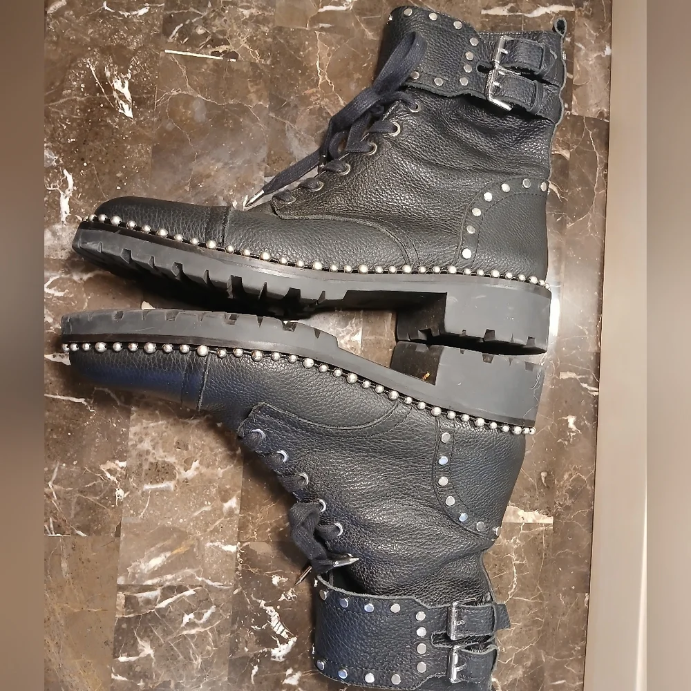 Sam Edelman Black Combat Boots with Silver Studs - Picture 3 of 11